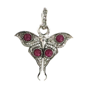 Pave Diamond Luna Moth Pendant with Ruby, (DPS-151)