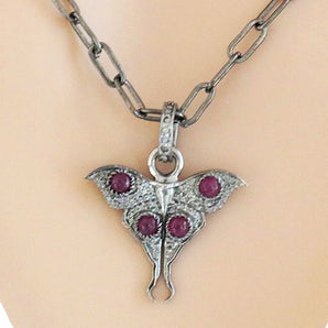 Pave Diamond Luna Moth Pendant with Ruby, (DPS-151)