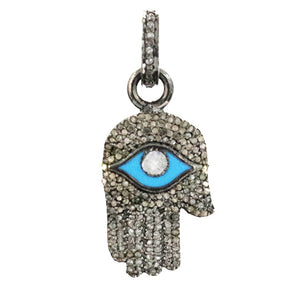 Pave Diamond Hamsa with Enamel Evil Eye Pendant (DPM-1204)