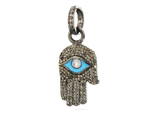 Pave Diamond Hamsa with Enamel Evil Eye Pendant (DPM-1204)