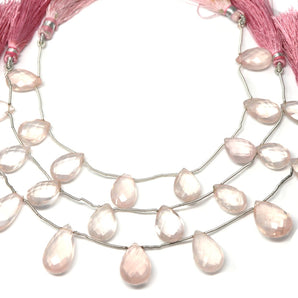 Rose Quartz Faceted Pear Drops, 9x13-11x17 mm, Rich Color, Quartz Gemstone Beads, (RQ-PR-9x13-11x17)(399)