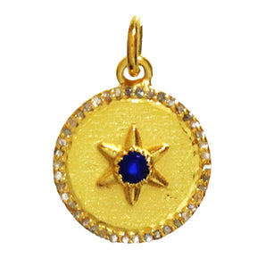 Pave Diamond Star Medallion Charm, (DCH-165)