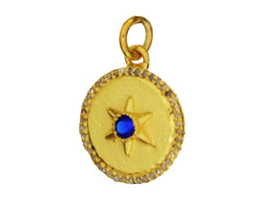 Pave Diamond Star Medallion Charm, (DCH-165)
