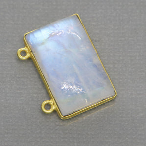 Gold Plated Rainbow Moonstone Smooth Rectangle Bezel w/ 2 Bail, 15X22 mm, (BZC-2001) - Beadspoint