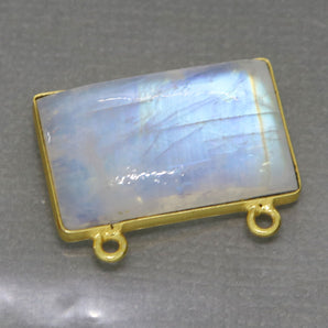 Gold Plated Rainbow Moonstone Smooth Rectangle Bezel w/ 2 Bail, 15X22 mm, (BZC-2001) - Beadspoint