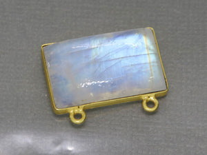 Gold Plated Rainbow Moonstone Smooth Rectangle Bezel w/ 2 Bail, 15X22 mm, (BZC-2001) - Beadspoint