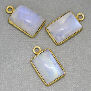 Gold Plated Rainbow Moonstone Smooth Rectangle Bezel Pendant, 15X11 mm, (BZC-2004) - Beadspoint