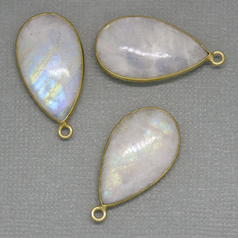 Gold Plated Rainbow Moonstone Smooth Pear Bezel, 25X15 mm, (BZC-2011) - Beadspoint