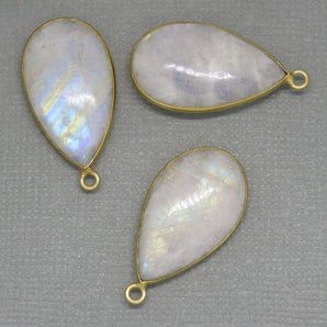 Gold Plated Rainbow Moonstone Smooth Pear Bezel, 25X15 mm, (BZC-2011) - Beadspoint