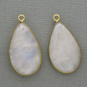 Gold Plated Rainbow Moonstone Smooth Pear Bezel, 25X15 mm, (BZC-2011) - Beadspoint