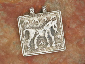 Sterling Silver Artisan Brave Horse Rectangle Pendant, (AF-477)