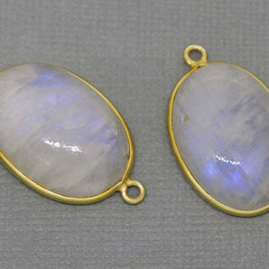 Gold Plated Rainbow Moonstone Smooth Oval Bezel, 25X16 mm, (BZC-2017) - Beadspoint