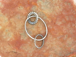 Sterling Silver Artisan Oval three Rings Connector, (AF-479)