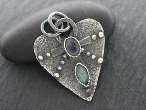 Sterling Silver Artisan Heart Charm w/ Labradorite Gemstone, (AF-364) - Beadspoint
