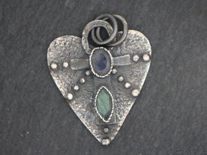 Sterling Silver Artisan Heart Charm w/ Labradorite Gemstone, (AF-364) - Beadspoint