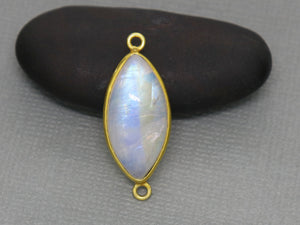 Gold Plated Rainbow Moonstone Smooth Marquise Bezel Connector, 22X11 mm, (BZC-2020) - Beadspoint