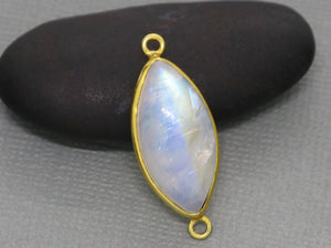 Gold Plated Rainbow Moonstone Smooth Marquise Bezel Connector, 22X11 mm, (BZC-2020) - Beadspoint
