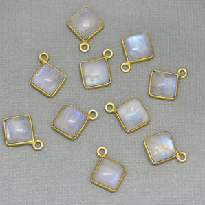 Gold Plated Rainbow Moonstone Smooth Cushion Bezel , 12 mm, (BZC-2024) - Beadspoint