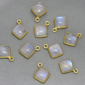 Gold Plated Rainbow Moonstone Smooth Cushion Bezel , 12 mm, (BZC-2024) - Beadspoint