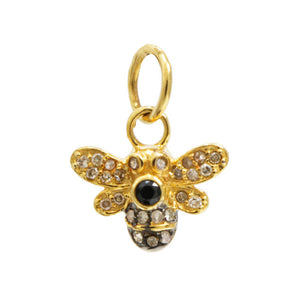 14k Solid Yellow Gold & Diamond Bee Charm, (14K-DCH-850)