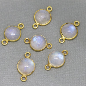 Gold Plated Rainbow Moonstone Smooth Round Coin Bezel Connector, 9 mm, (BZC-2027) - Beadspoint