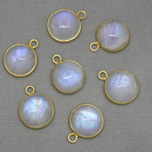 Gold Plated Rainbow Moonstone Smooth Round Coin Bezel, 12 mm, (BZC-2029) - Beadspoint