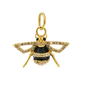 14k Solid Yellow Gold & Diamond Bee Charm in Enamel (14K-DCH-851)