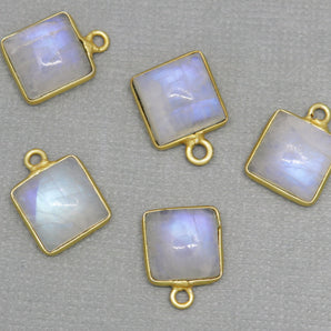 Gold Plated Rainbow Moonstone Smooth Square Bezel, 11 mm, (BZC-2030) - Beadspoint