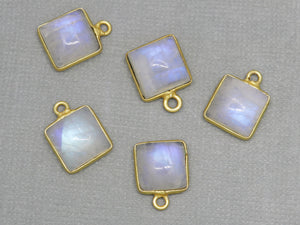Gold Plated Rainbow Moonstone Smooth Square Bezel, 11 mm, (BZC-2030) - Beadspoint