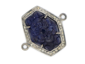 Pave Diamond Sapphire Carved Connector, (F/SAP/28X25) - Beadspoint