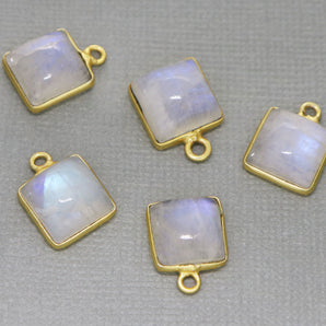 Gold Plated Rainbow Moonstone Smooth Square Bezel, 11 mm, (BZC-2030) - Beadspoint