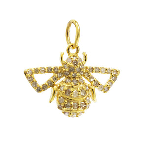 14k Solid Yellow Gold & Diamond Bee Charm, (14K-DCH-852)