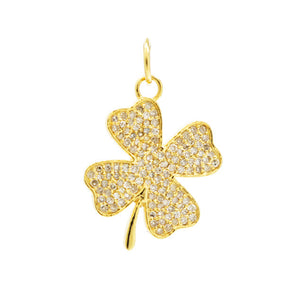 14k Solid Yellow Gold & Diamond Lucky Clover Pendant, (14K-DCH-853)