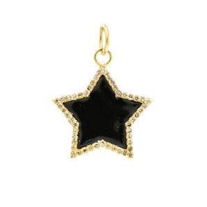 14k Solid Yellow Gold & Diamond Star Charm in Enamel, (14K-DCH-854)