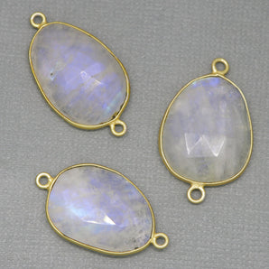 Gold Plated Rainbow Moonstone Faceted Oval Bezel Connector, 22-24 mm, (BZC-2037) - Beadspoint