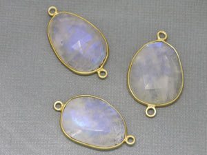 Gold Plated Rainbow Moonstone Faceted Oval Bezel Connector, 22-24 mm, (BZC-2037) - Beadspoint