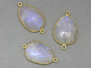 Gold Plated Rainbow Moonstone Faceted Oval Bezel Connector, 22-24 mm, (BZC-2037) - Beadspoint