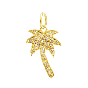 14k Solid Yellow Gold & Diamond Palm Tree Charm, (14K-DCH-856)