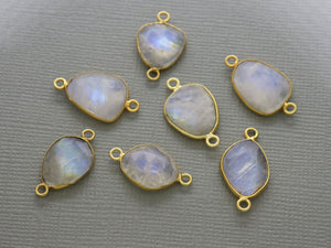 Gold Plated Rainbow Moonstone Faceted Oval Bezel Connector, 14-15 mm, (BZC-2039) - Beadspoint