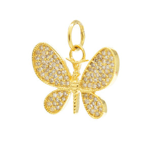 14k Solid Yellow Gold & Diamond Butterfly Charm, (14K-DCH-857)