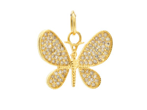 14k Solid Yellow Gold & Diamond Butterfly Charm, (14K-DCH-857)