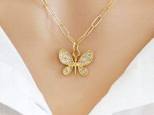 14k Solid Yellow Gold & Diamond Butterfly Charm, (14K-DCH-857)