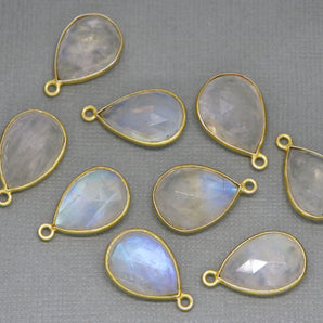 Gold Plated Rainbow Moonstone Faceted Pear Bezel, 17-18X13 mm, (BZC-2042) - Beadspoint