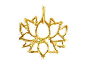 Sterling Silver Vermeil Artisan Handmade Blooming Lotus Charm, (AF-418)