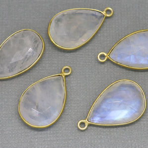 Gold Plated Rainbow Moonstone Faceted Pear Bezel, 20X13 mm, (BZC-2043) - Beadspoint