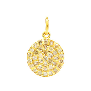 14k Solid Yellow Gold & Diamond Round Disc Tag Charm, (14K-DCH-859)