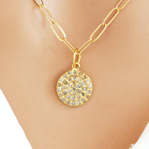 14k Solid Yellow Gold & Diamond Round Disc Tag Charm, (14K-DCH-859)