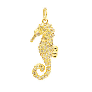 14k Solid Yellow Gold & Diamond Seahorse Pendant, (14K-DCH-860)