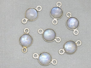 Silver Plated Rainbow Moonstone Smooth Round Coin Bezel Connector, 9-10mm, (BZC-2048) - Beadspoint