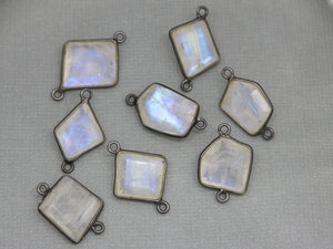 Rainbow Moonstone Fancy Faceted Bezeled Connector, Antique Finish,10X13-15X30 mm, (BZC-2051) - Beadspoint